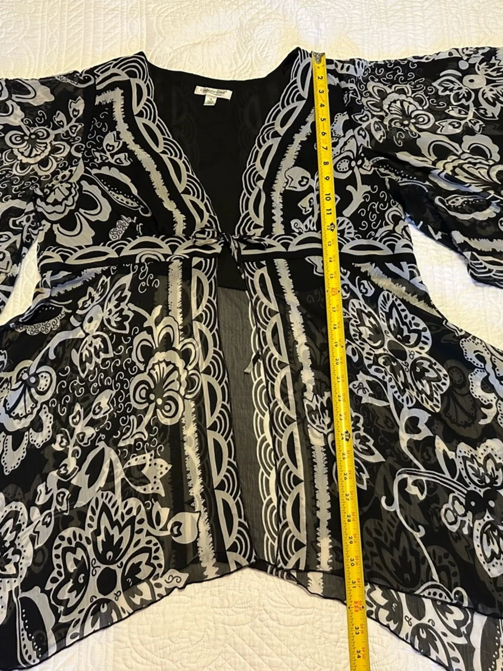 Coldwater Creek Black and White Printed Kimono - Picture 4 of 11